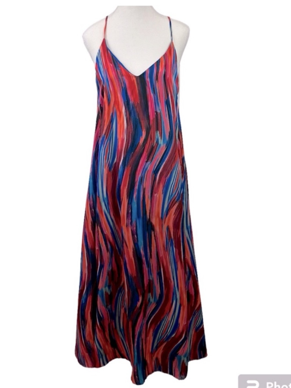 Nicole Miller Multicolor Wave-Print Maxi Dress in Red, Blue, Pink
